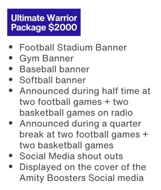 Athletic Sponsor - Ultimate Warrior Package